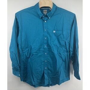 Cinch Button Front Shirt Mens XXL Bright Blue/Teal Long Sleeved Western